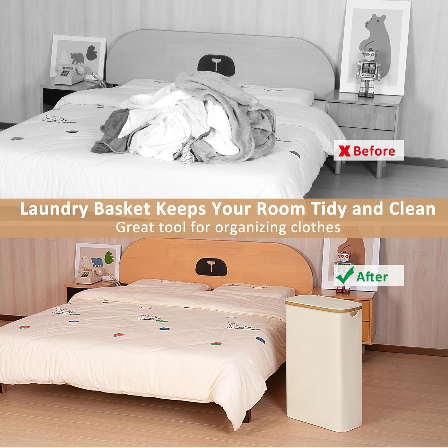 Foldable Laundry Storage Basket Offwhite-L