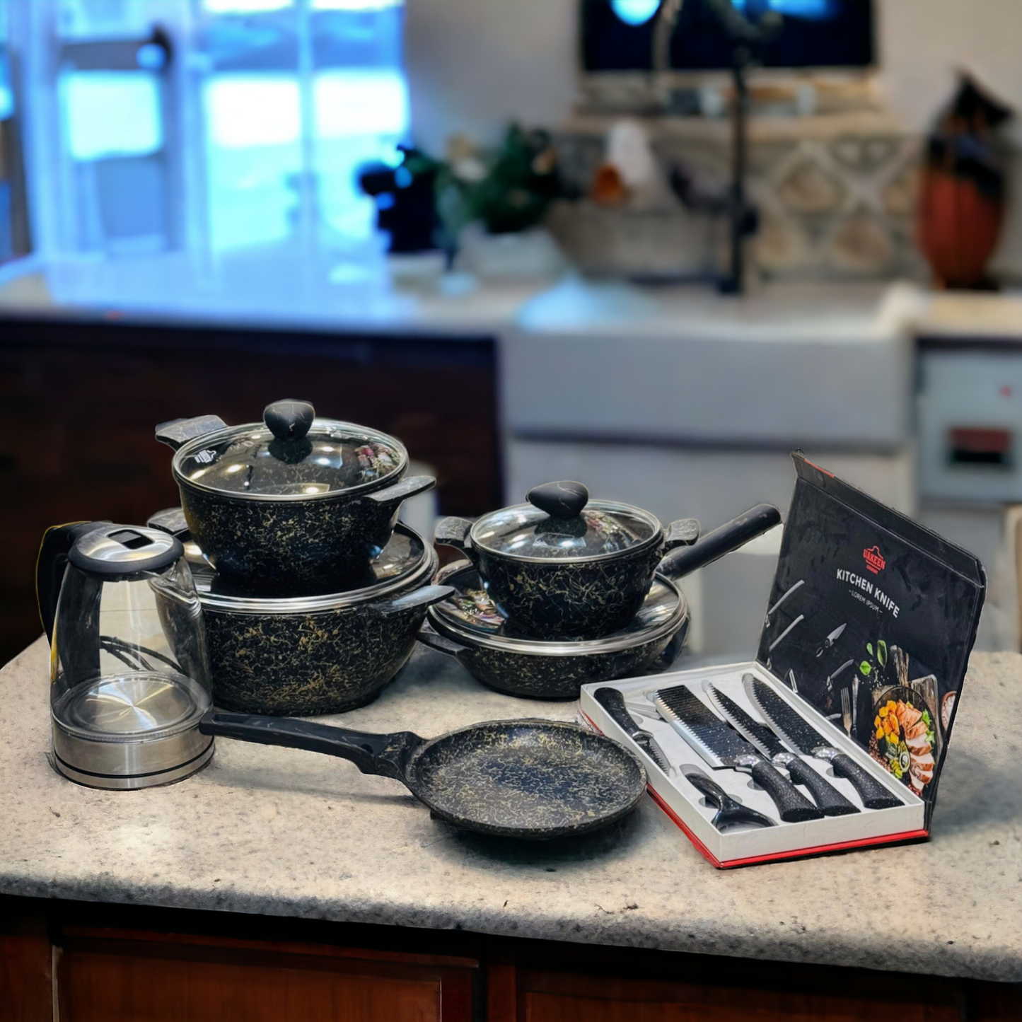 Uakeen Marble Coated Cookware Set