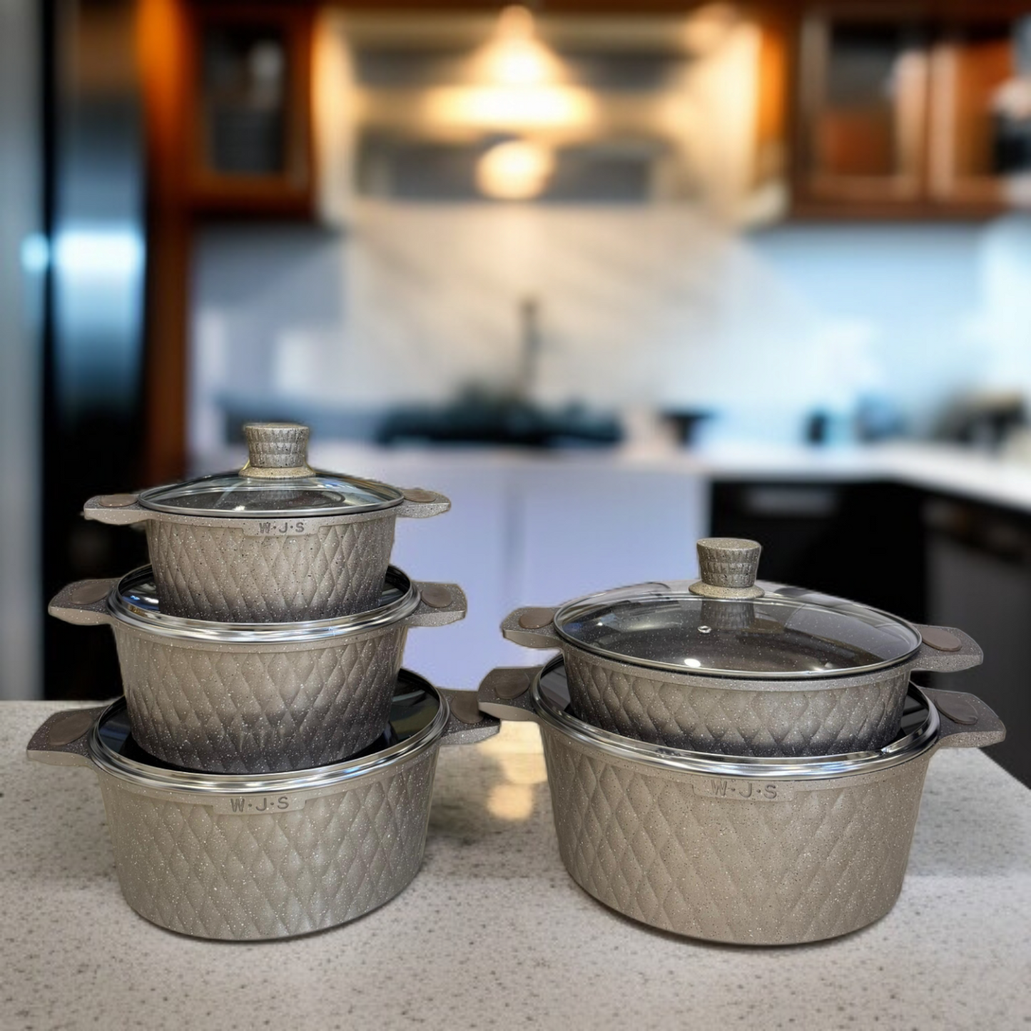 W.J.S 10 Pcs Granite Cookware Set-Grey