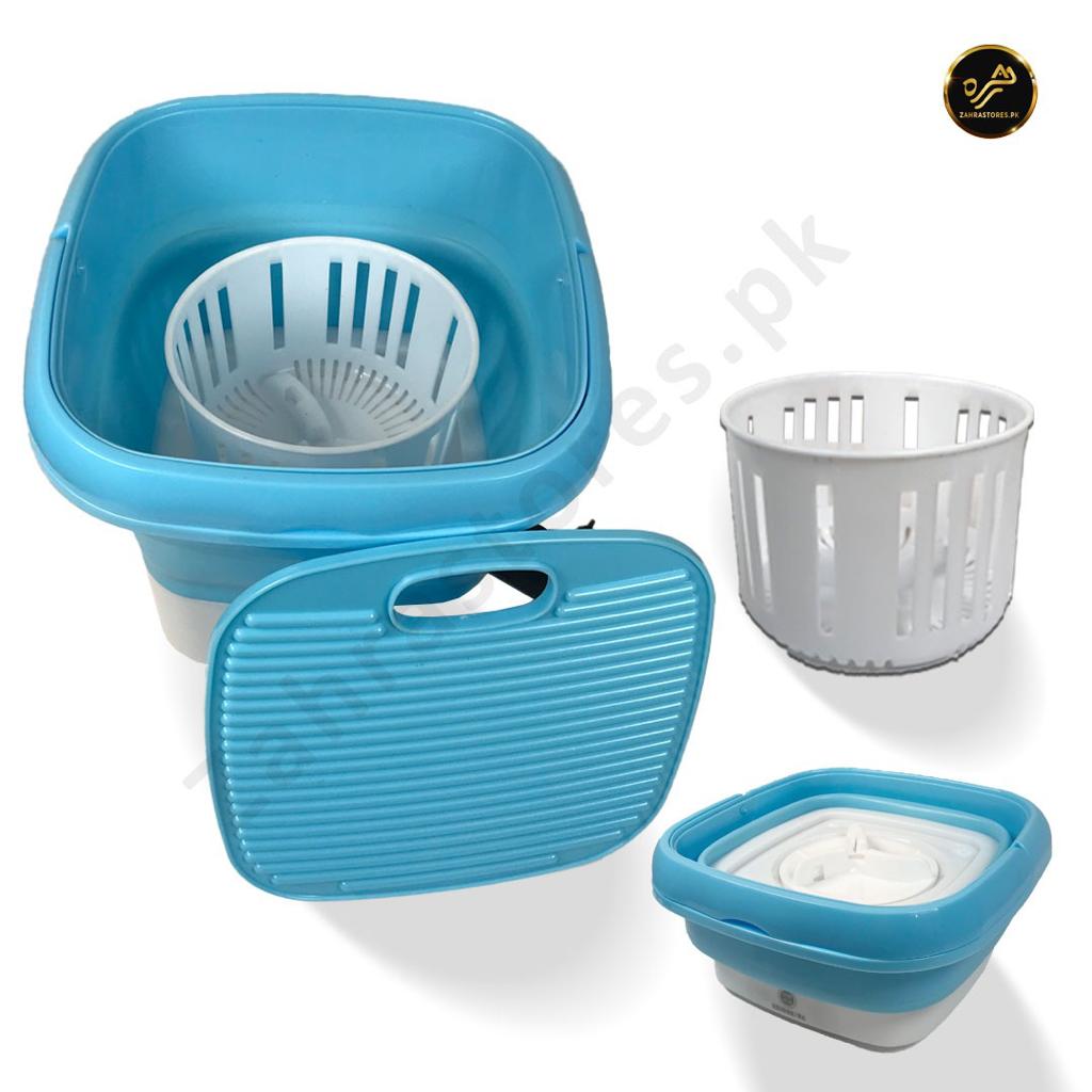 Foldable Small Laundry Machine with Drain Basket-Blue
