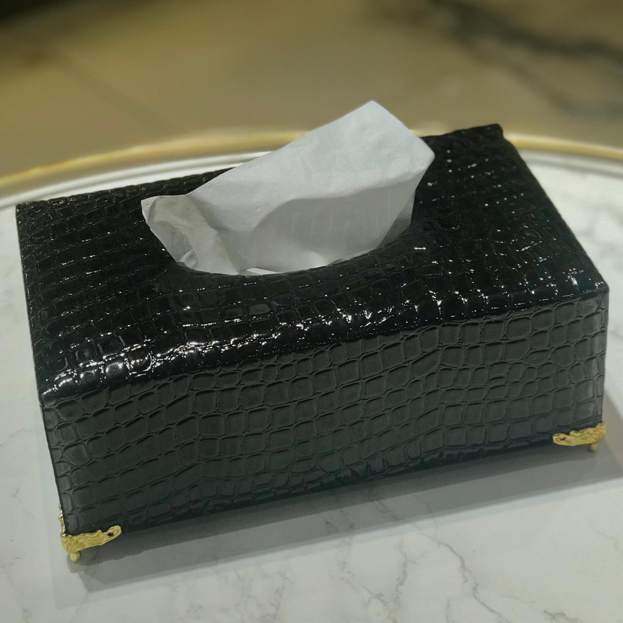 Leather Dustbin+Tissue Box-Black