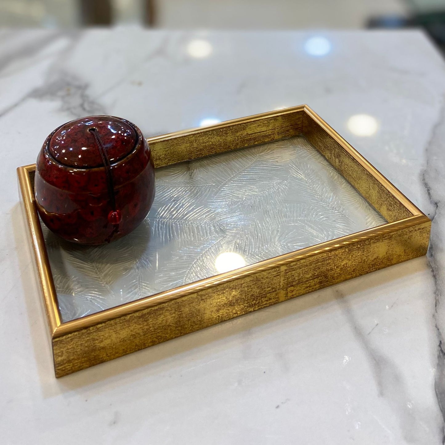 Versatile Golden Border Glass Tray-D2