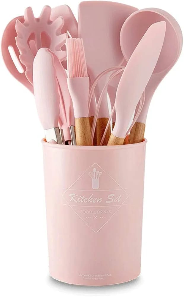 12 PCS Silicone Kitchenware Cooking Utensils Set (Light Pink)