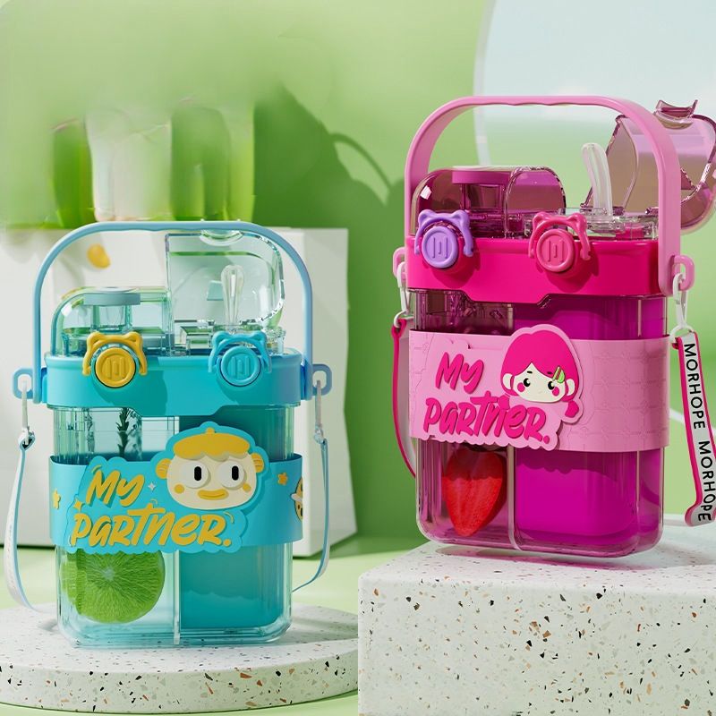 Cartoon Design Double Drinking Bottle-Sky Blue