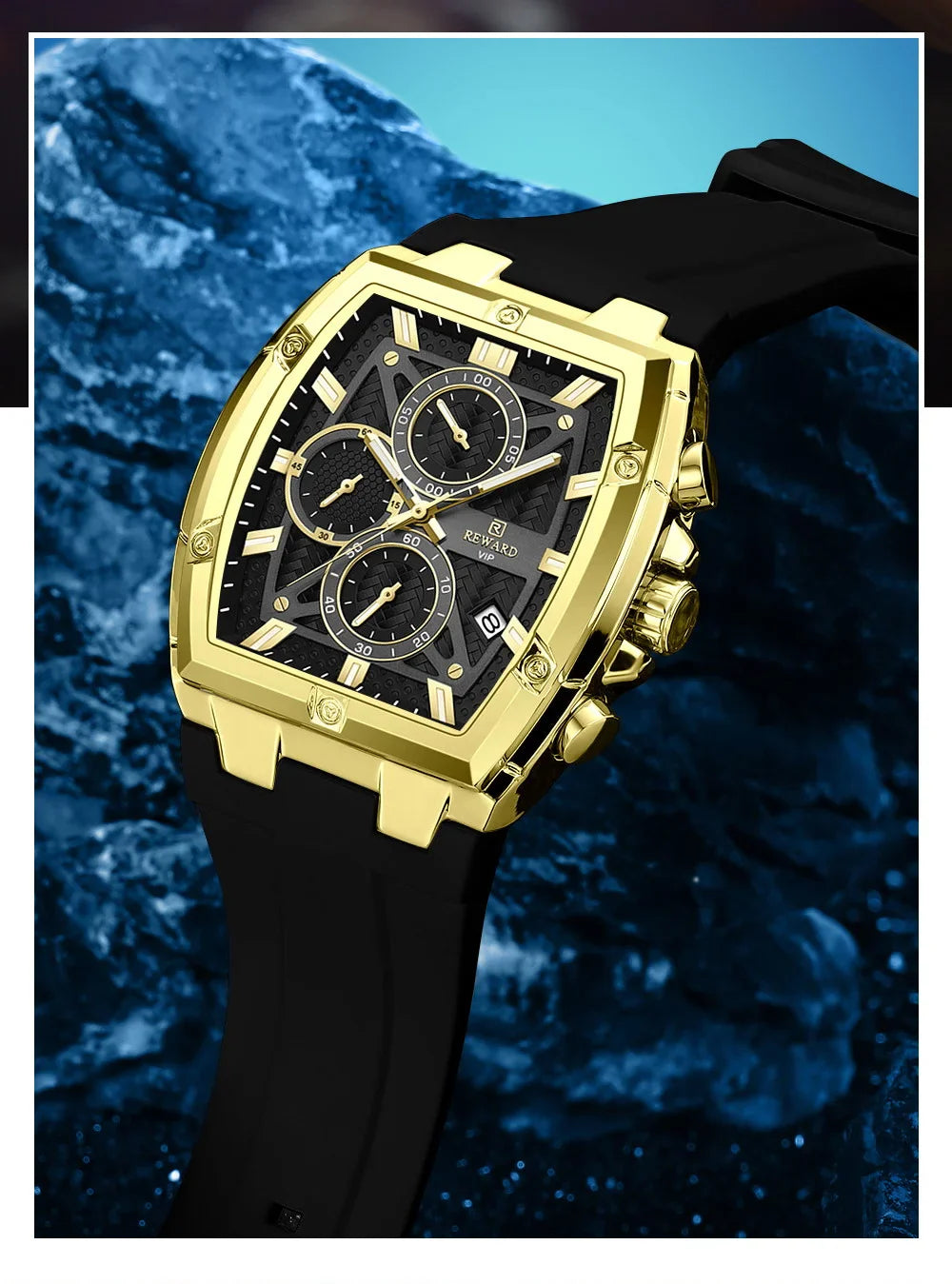 REWARD VIP Gold Chronograph – Luxury Black Strap Men's Watch