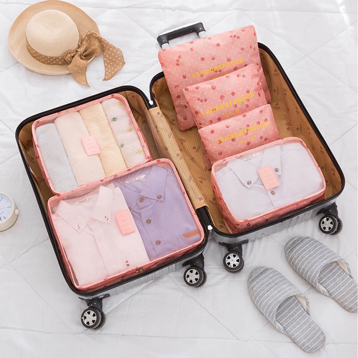 6 Pcs Waterproof Travel Storage Bag (Pink Cherry)