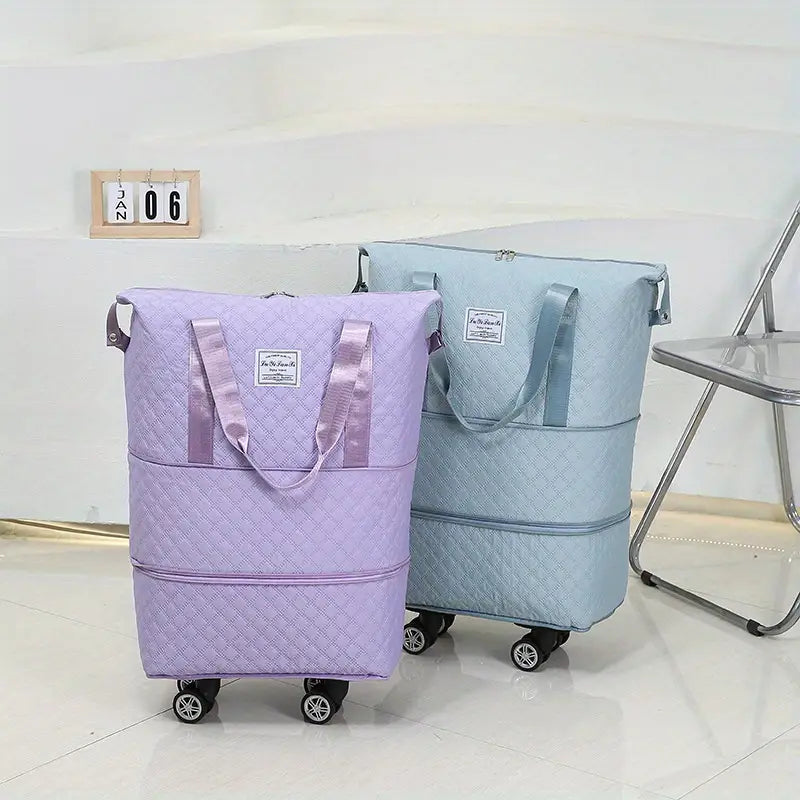 Expandable Duffel Bag with Rolling Wheels-Light Purple