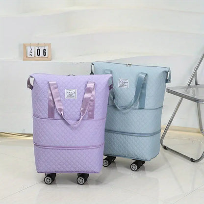 Expandable Duffel Bag with Rolling Wheels-Light Purple