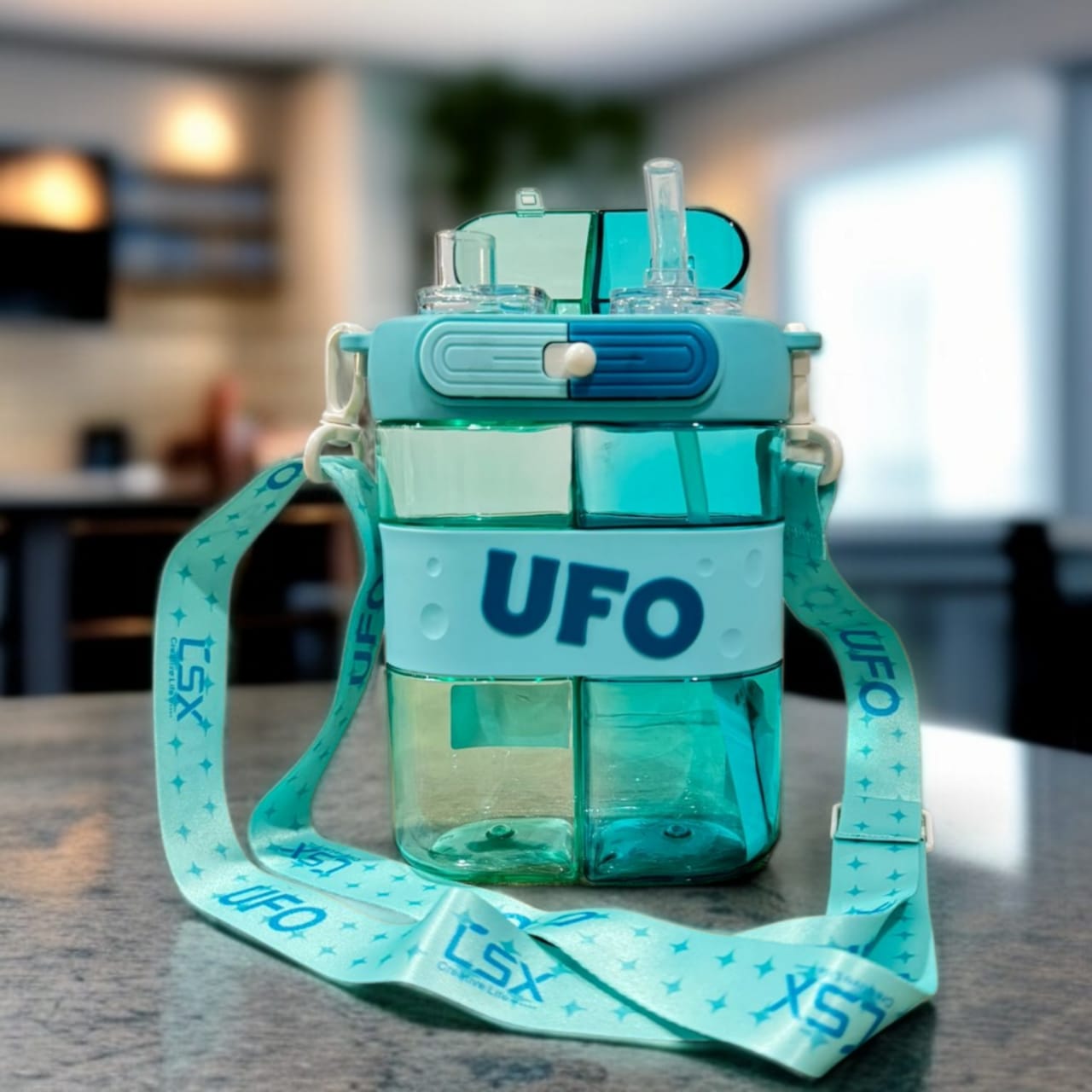 UFO Dual-Compartment Water Bottle -Sky Blue