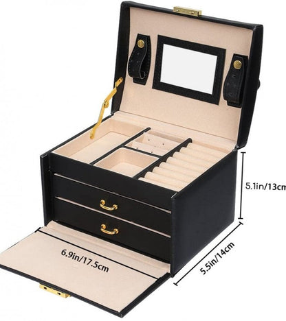 3 Layer Mirror Leather Jewellery Organizer