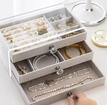 3 Drawers Acrylic Jewellery Box-Grey