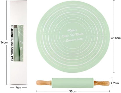 Set of Silicone Rolling Pin with Baking Sheet -Orange