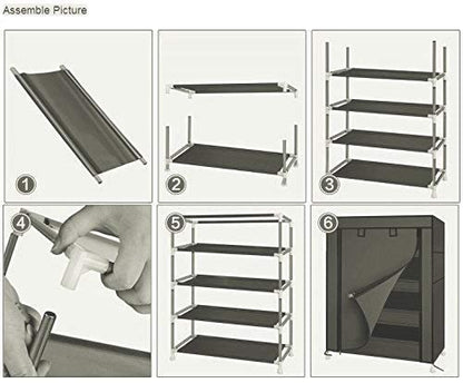 5 Tier Shoe Rack With Dustproof Cover-Mehroon