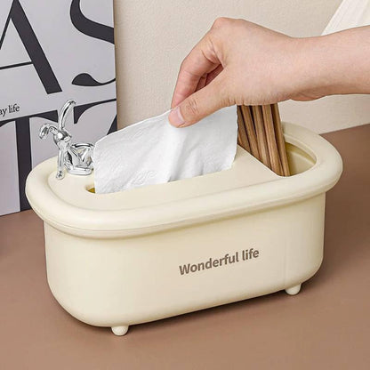 Rabbit Tissue Box with Accessories Holder-OffWhite