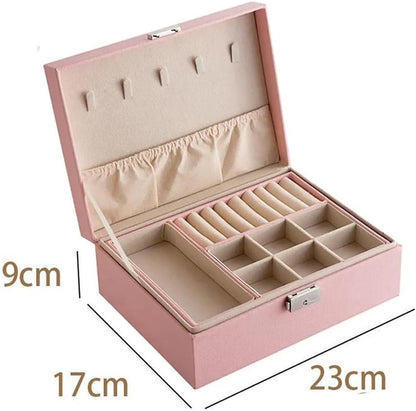 Double Layer Leather Jewellery Box-Pink