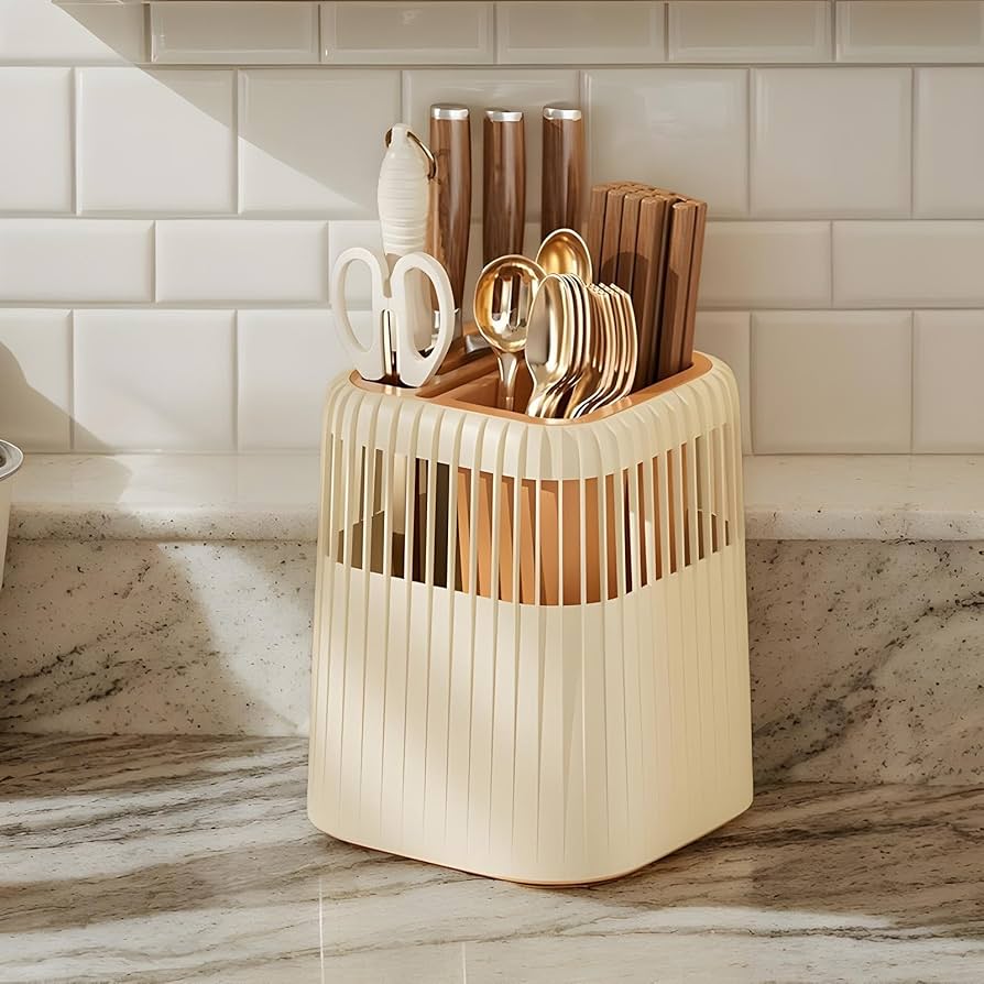 kitchen Rotating Knife Rack Storage Tube (Brown)