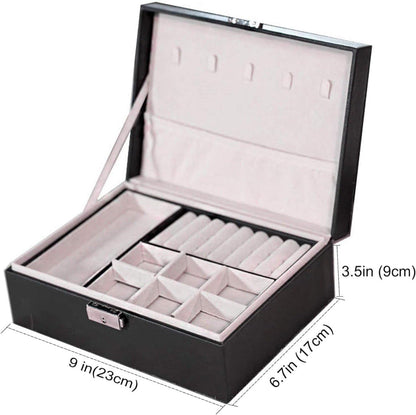 Double Layer Leather Jewellery Box-Black