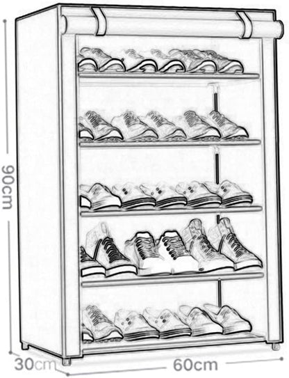 5 Tier Shoe Rack With Dustproof Cover-Brown