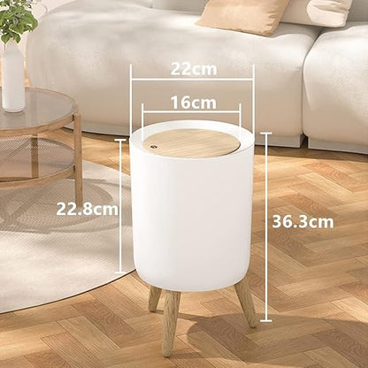 7L Press-Top Modern Round Plastic Trash Bin with Lid