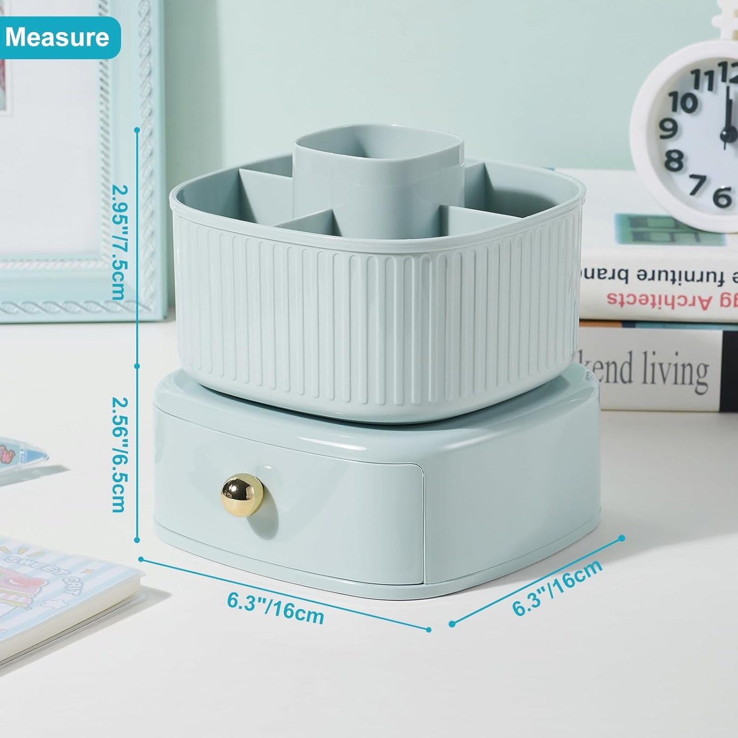 Rotating Cosmetic Holder with Drawer-White