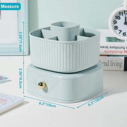 Rotating Cosmetic Holder with Drawer-White