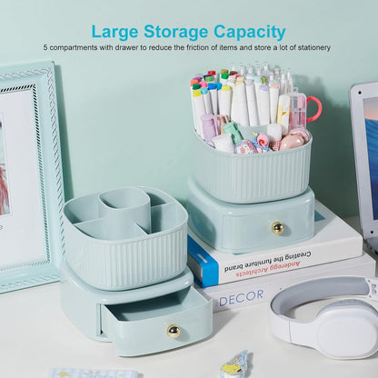 Rotating Cosmetic Holder with Drawer-Light Green