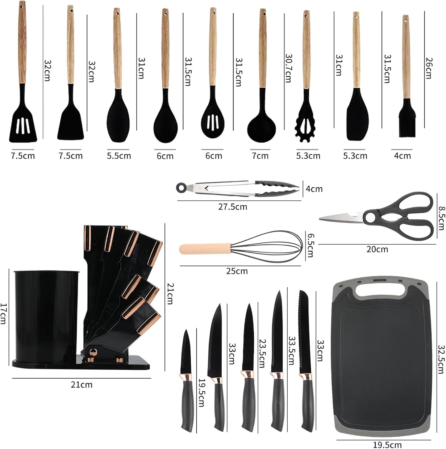 19 Pcs Kitchen Utensils Set-Grey