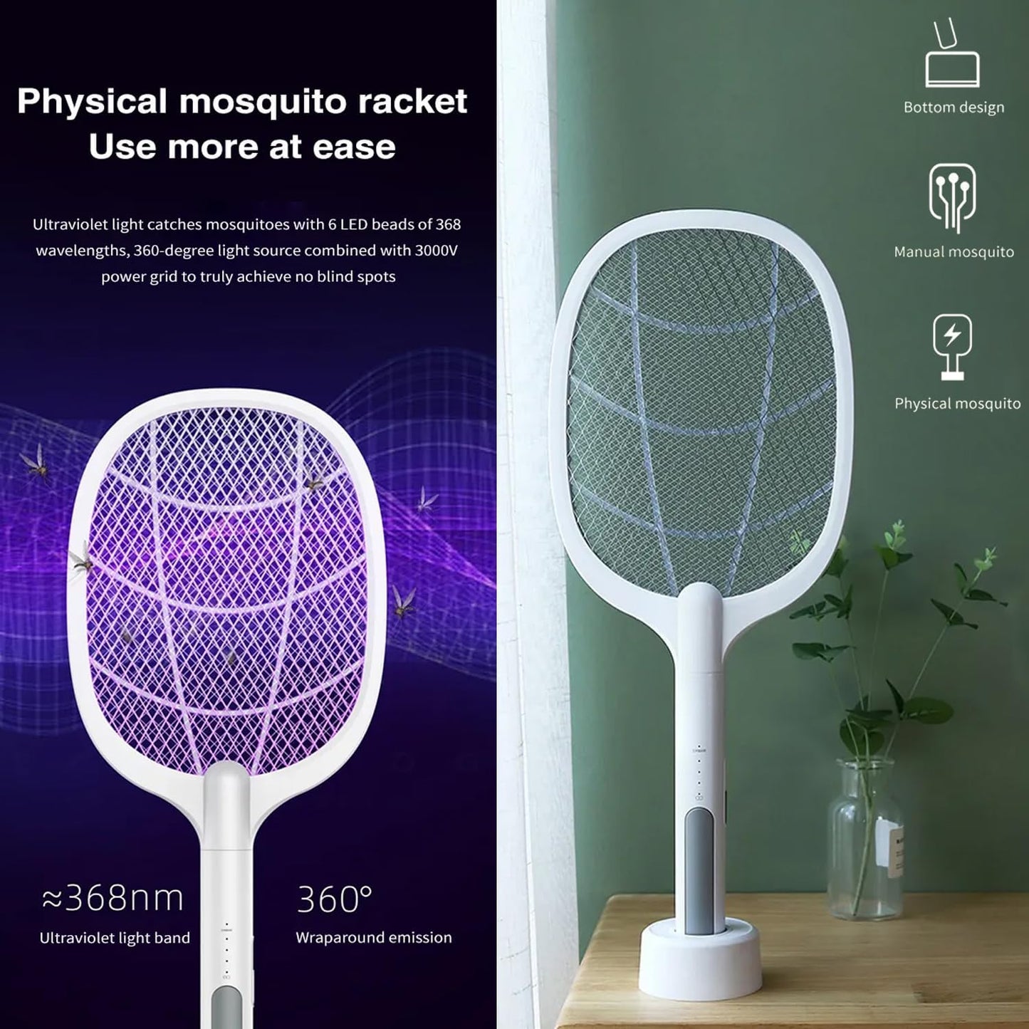 Electric Rechargeable Mosquito Killer Racket with Stand