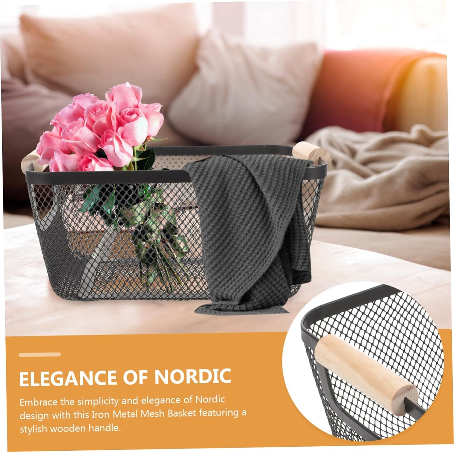 Wooden Handle Wire Basket-Medium