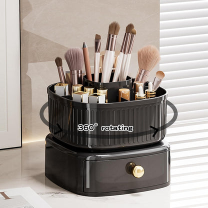 Rotating Cosmetic Holder with Drawer-Black