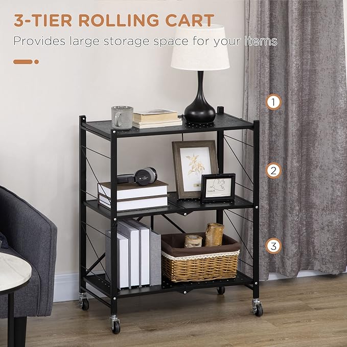 3 Layer Foldable Kitchen Storage Trolley