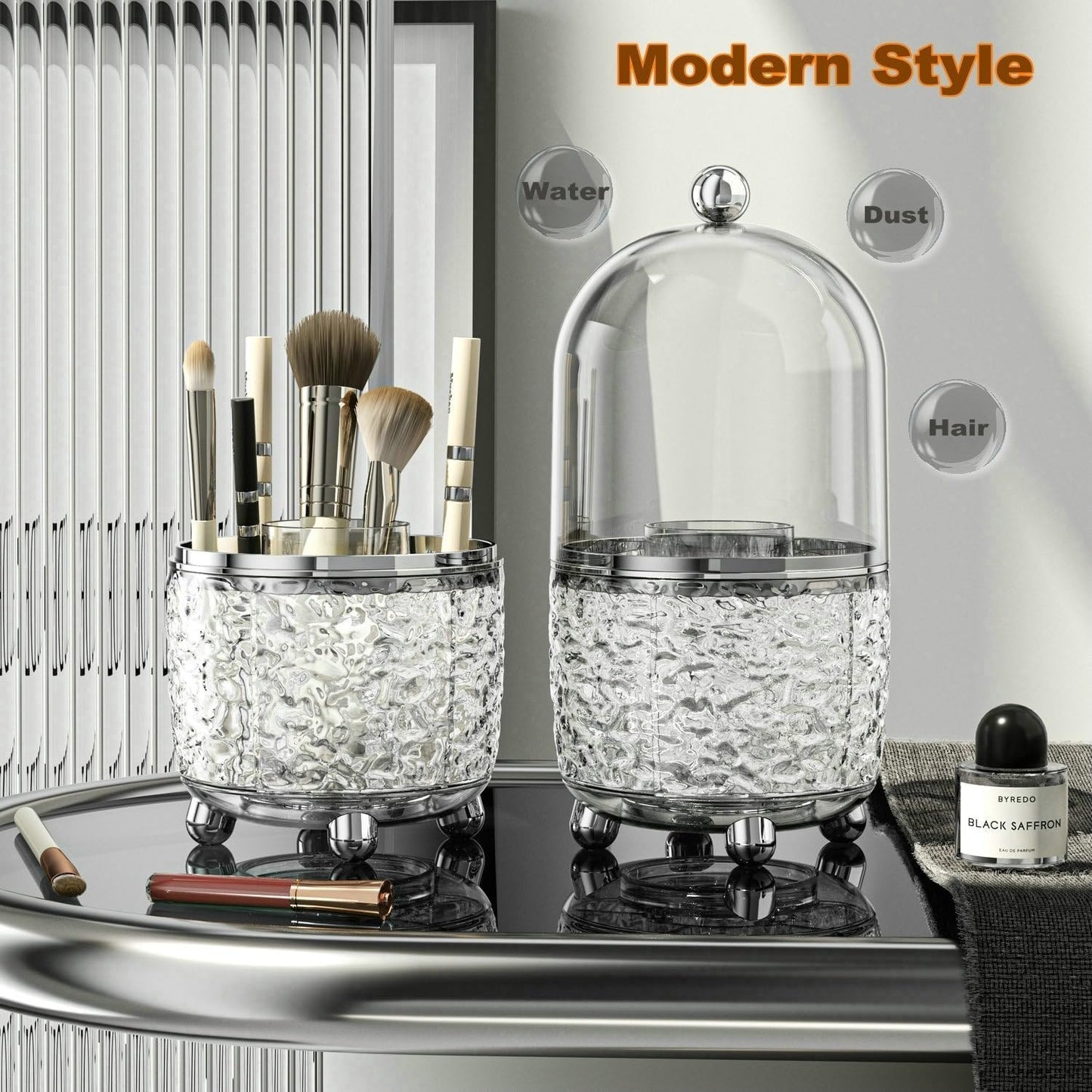 Rotating Makeup Brush Holder with Lid-Light Grey