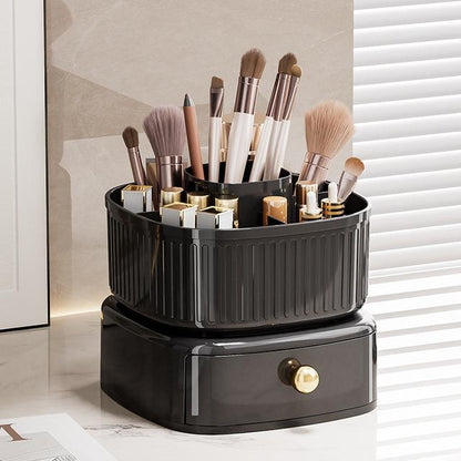 Rotating Cosmetic Holder with Drawer-Black