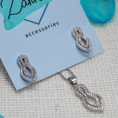 2 Pc Set Earrings &amp; Pendant Locket Silver 20