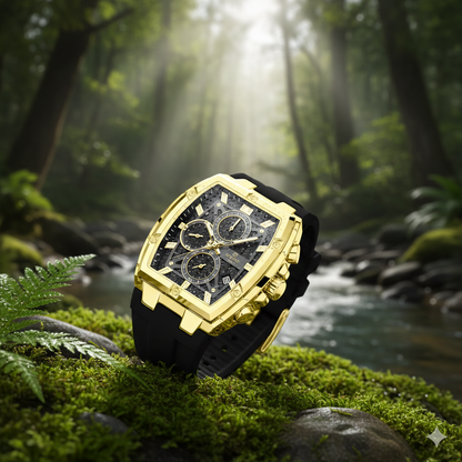 REWARD VIP Gold Chronograph – Luxury Black Strap Men's Watch