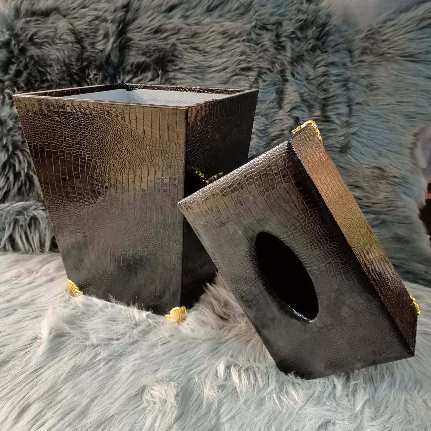 Leather DustBin+Tissue Box Set