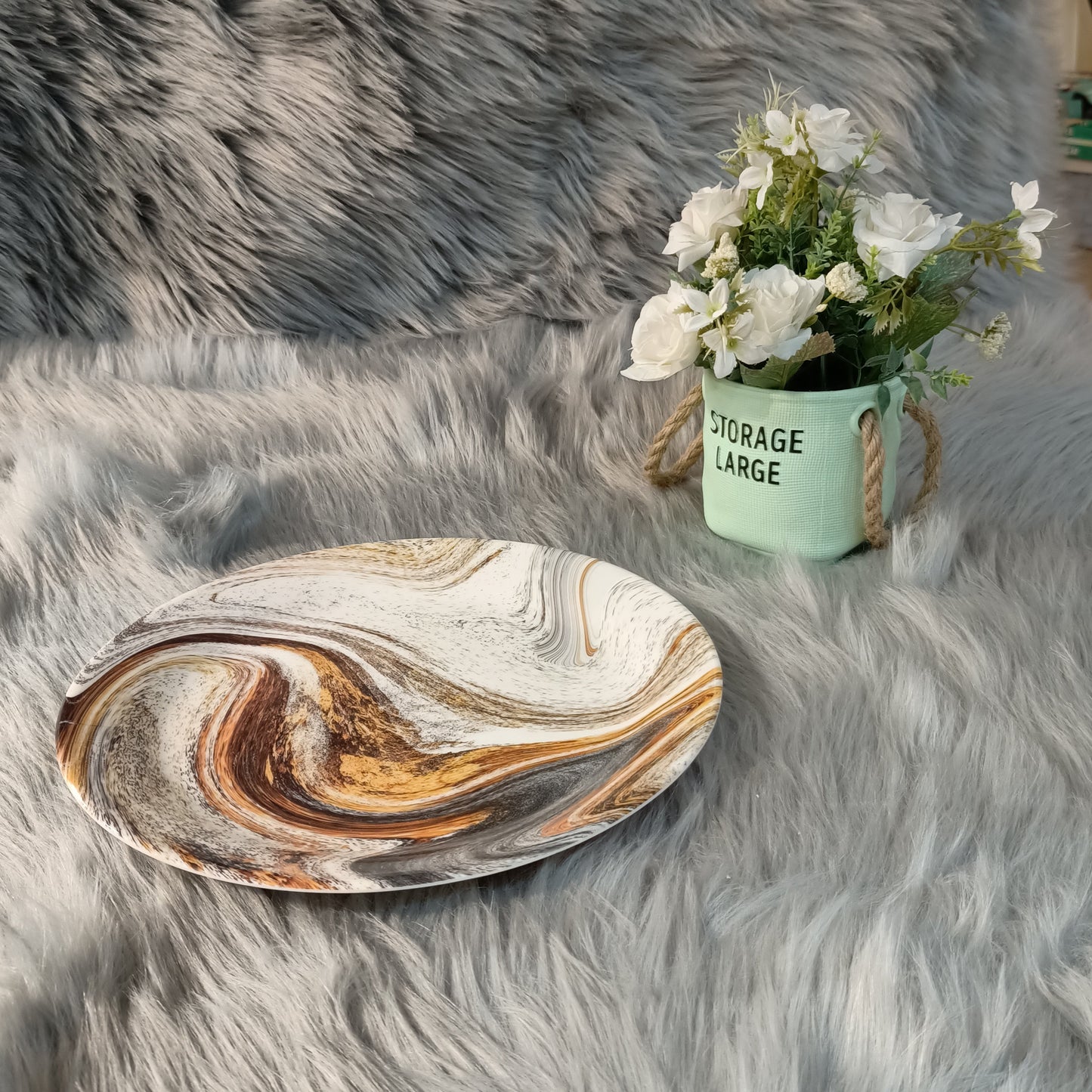 Melamine Rice Plate Brown Marble Texture