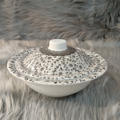Melamine Bowl with Lid (White Flowers)