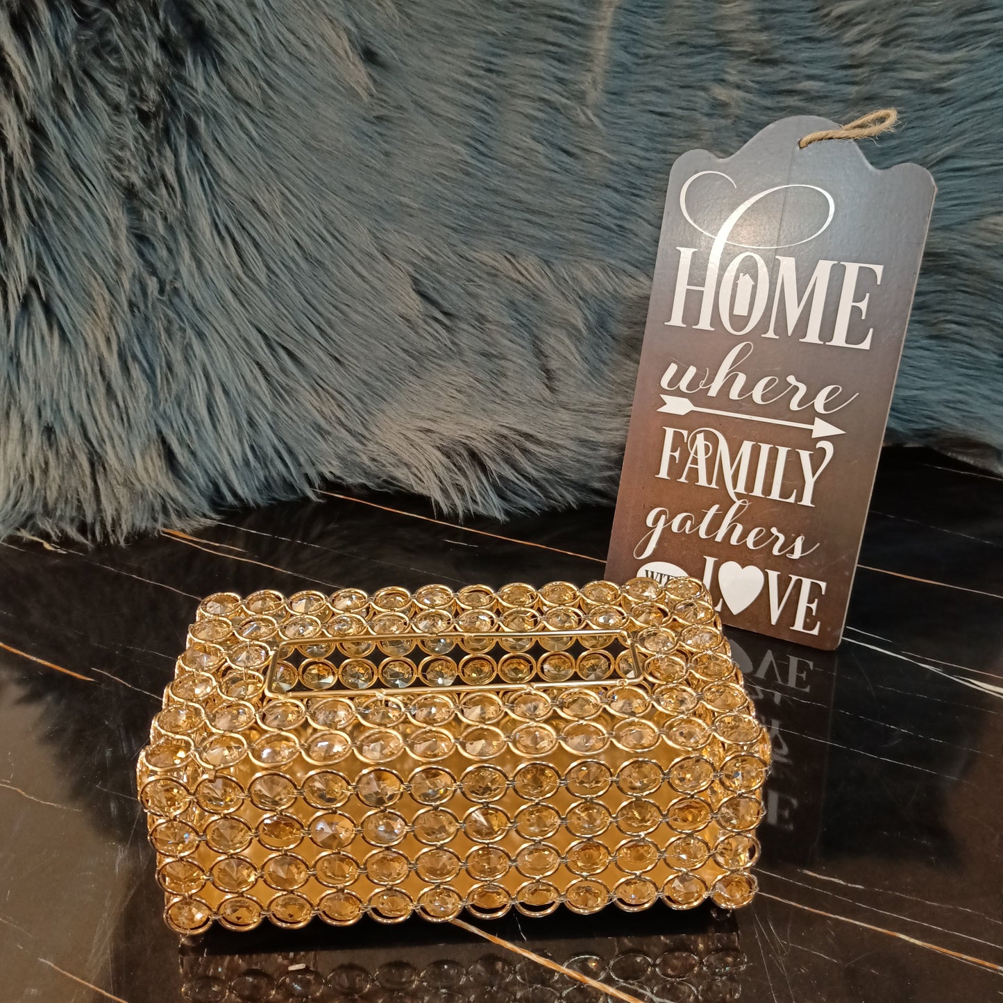 Metal Golden Crystal Tissue Box