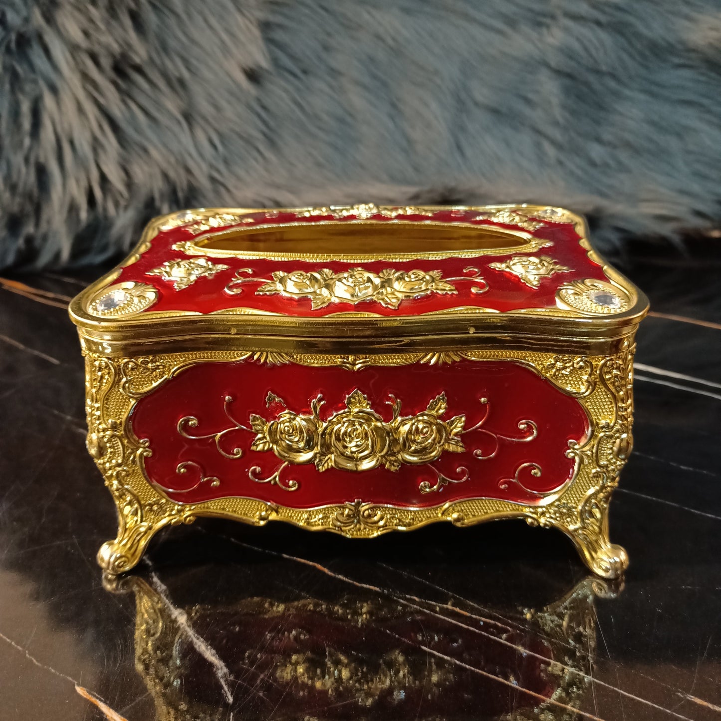 European Style Tissue Paper Box Case-Red Golden
