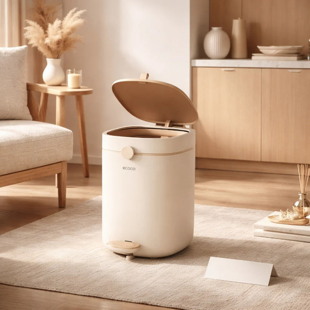 12L Foot Pedal Trash Can-Light Brown