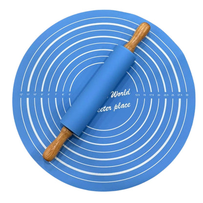 Set of Silicone Rolling Pin with Baking Sheet -Blue