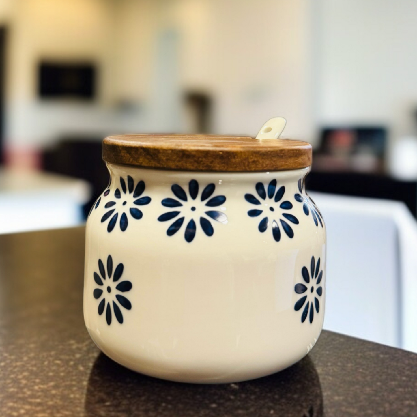 Single Pc Wooden Lid Sugar Pot-D1