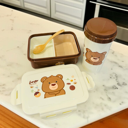 Teddy Design Lunch Box with Bottle