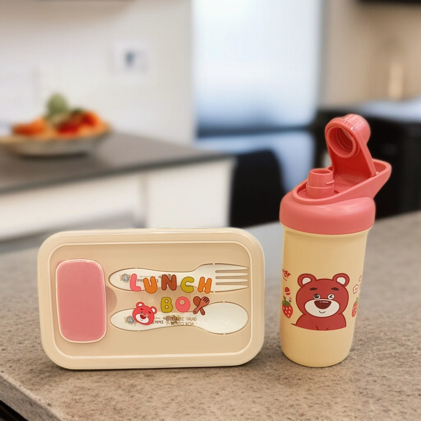 Leak Proof Lunch Box with Bottle-Pink