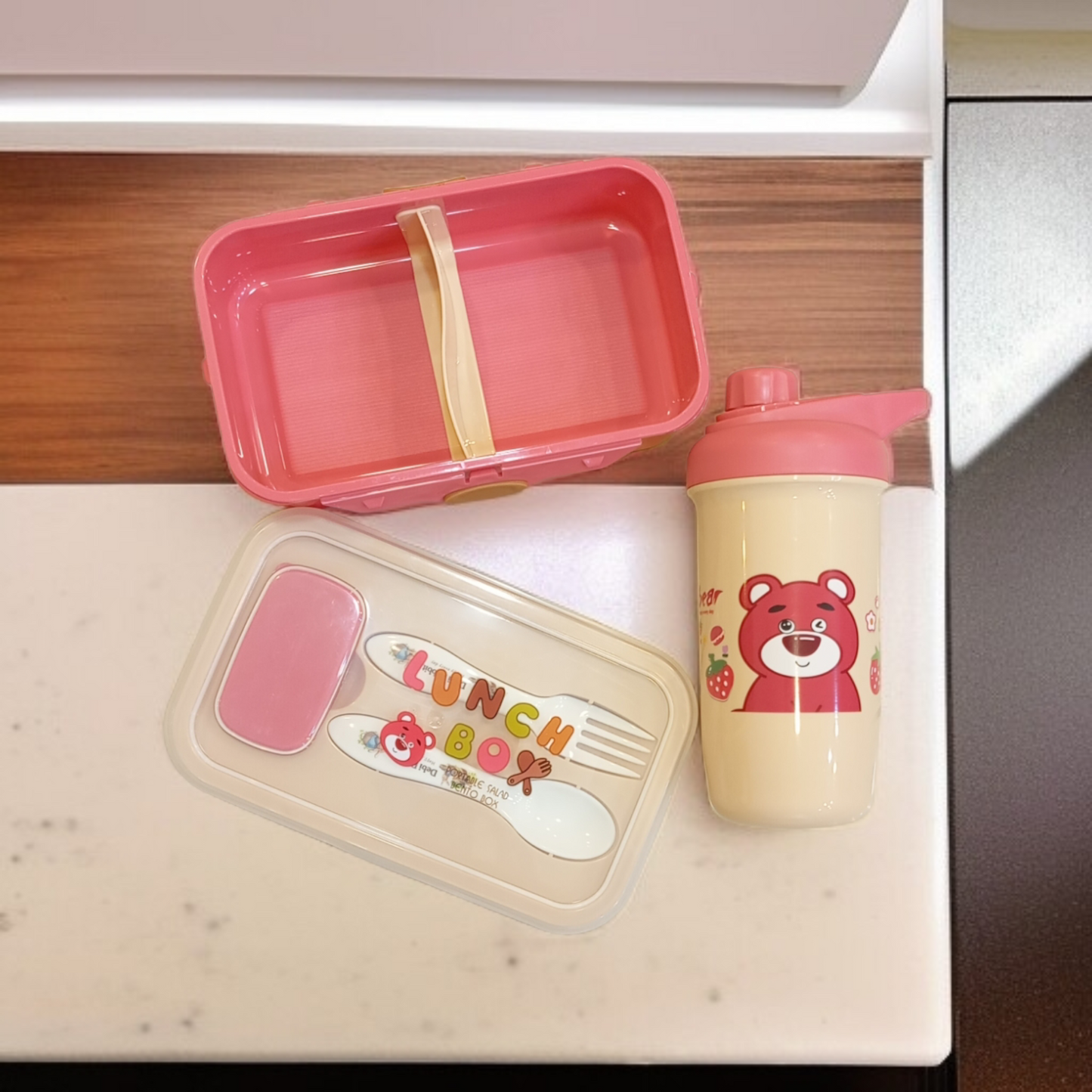 Leak Proof Lunch Box with Bottle-Pink
