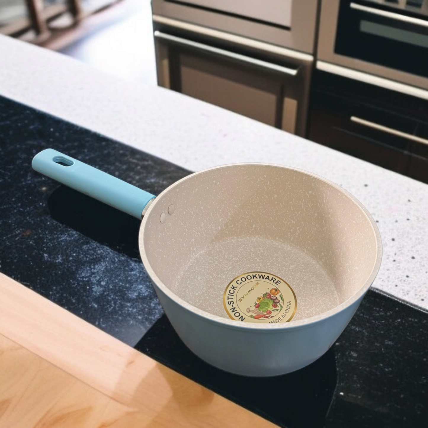 Marble Coating Sauce Pan Skyblue-16cm