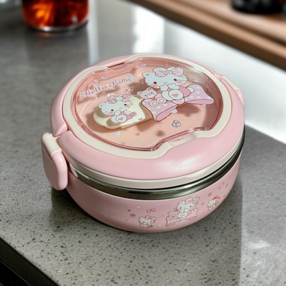 Round Cartoon Printed Lunch Box-Pink