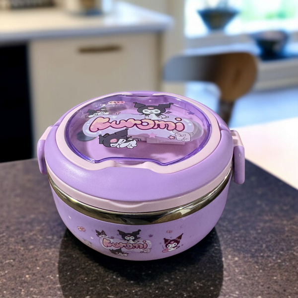 Round Cartoon Printed Lunch Box-Dark Purple