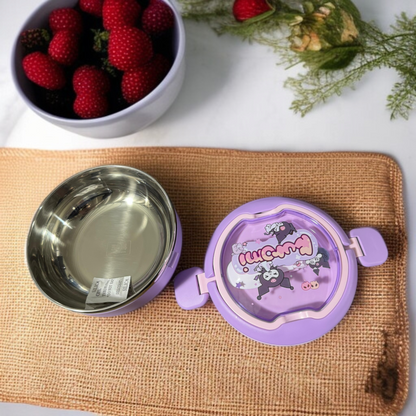 Round Cartoon Printed Lunch Box-Dark Purple